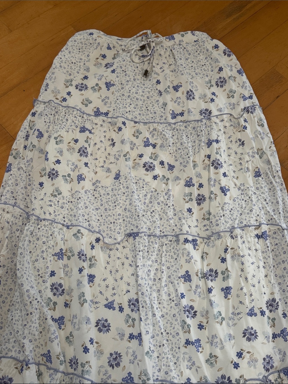 Kirious Cottagecore Blue Floral Tiered Maxi Skirt Boho Prairie Coquette Size S - Picture 3 of 6